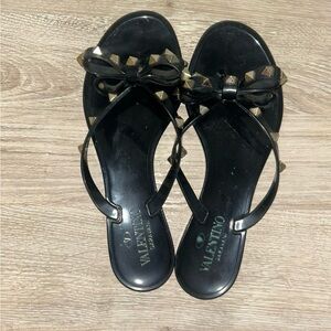 Valentino Black Sandals with Gold Accents
